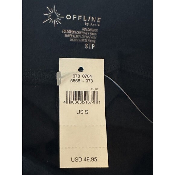 OFFLINE Aerie OG Super Flare Foldover High Waisted Black Leggings SMALL NWT - Picture 5 of 13